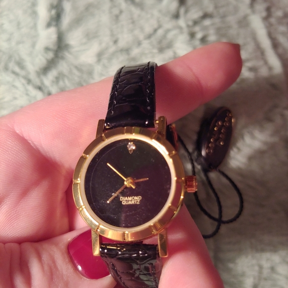 NEW Black Genuine Diamond Quartz Bling Round Face Watch Women\'s main image 9